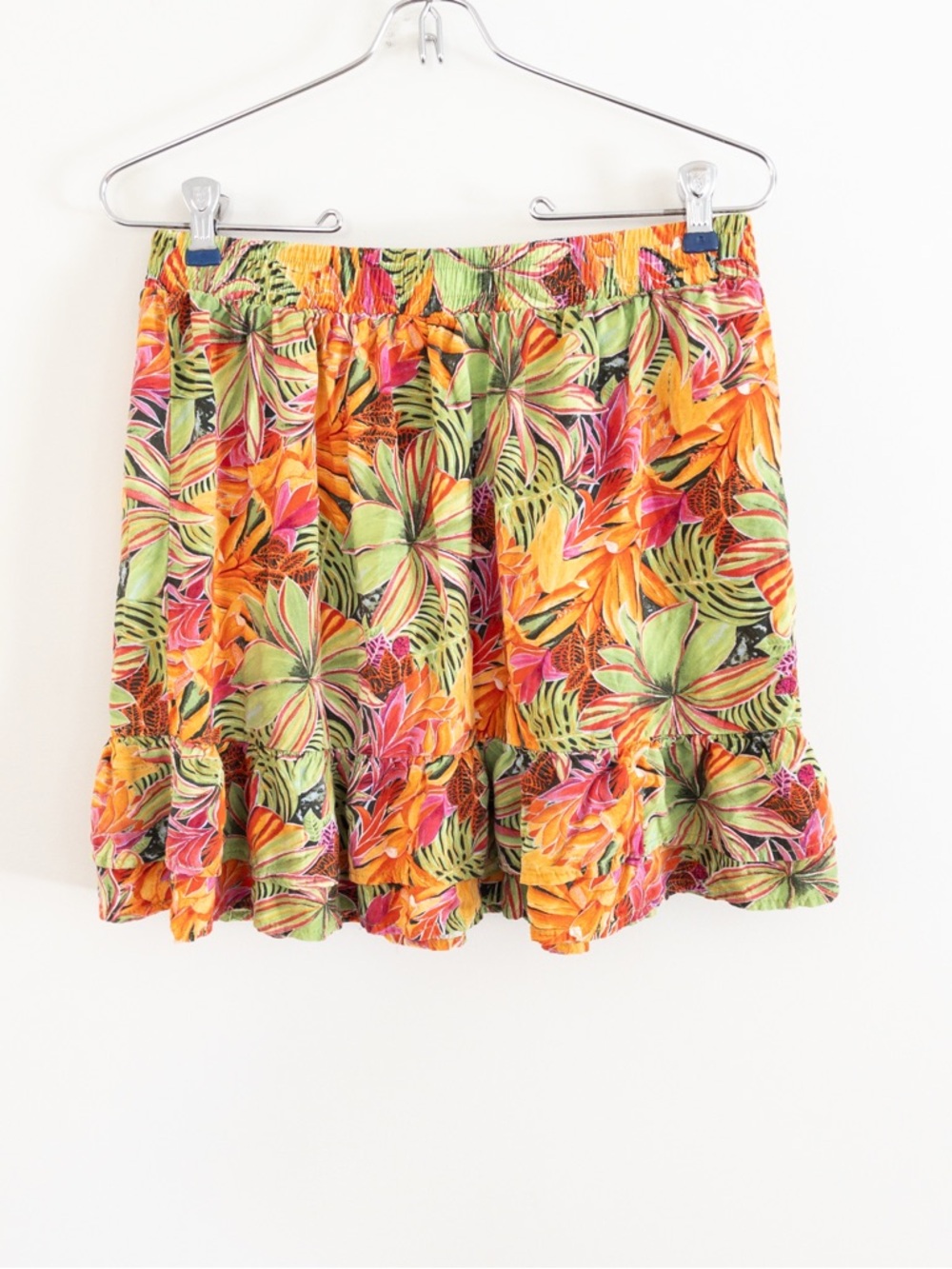 Rachel Roy Tropical Print Floral Ruffle Tiered Hem Mini Skirt Medium Resort